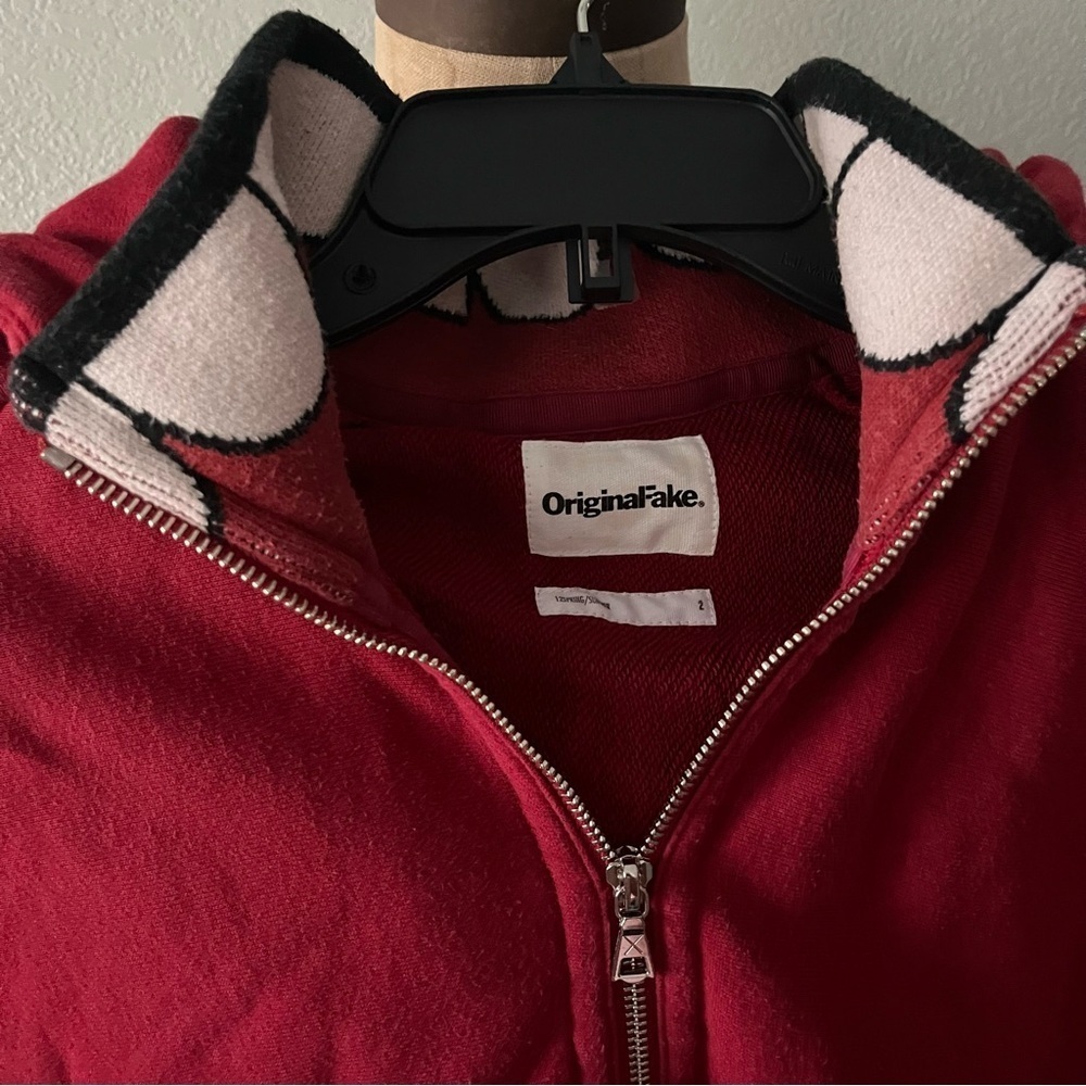 ORIGINAL FAKE sz 2 US sz S Red Zip Up Fleece Hoodie Medicom Toy KAWS - Picture 7 of 16